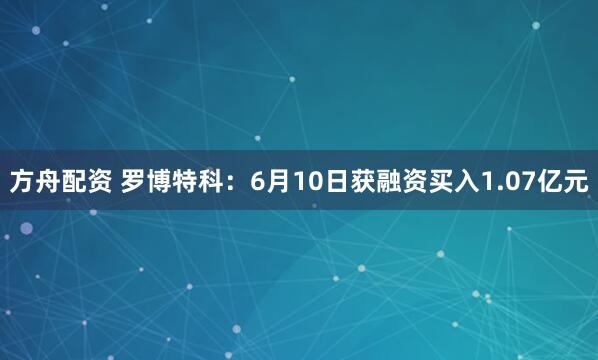 方舟配资 罗博特科：6月10日获融资买入1.07亿元