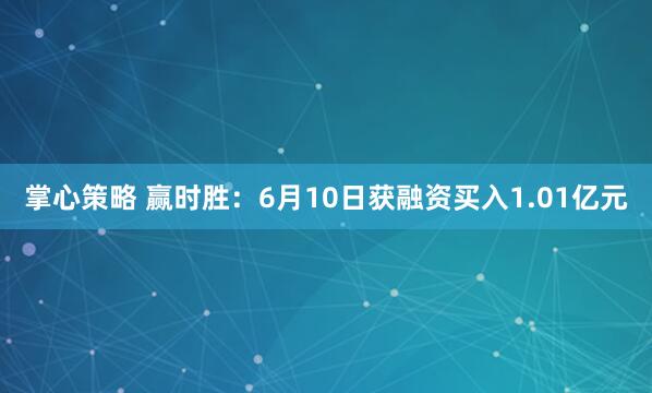 掌心策略 赢时胜：6月10日获融资买入1.01亿元