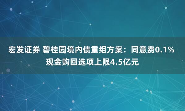 宏发证券 碧桂园境内债重组方案：同意费0.1% 现金购回选项上限4.5亿元
