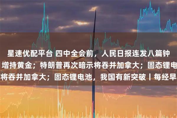 星速优配平台 四中全会前，人民日报连发八篇钟才文；中国连续11个月增持黄金；特朗普再次暗示将吞并加拿大；固态锂电池，我国有新突破丨每经早参